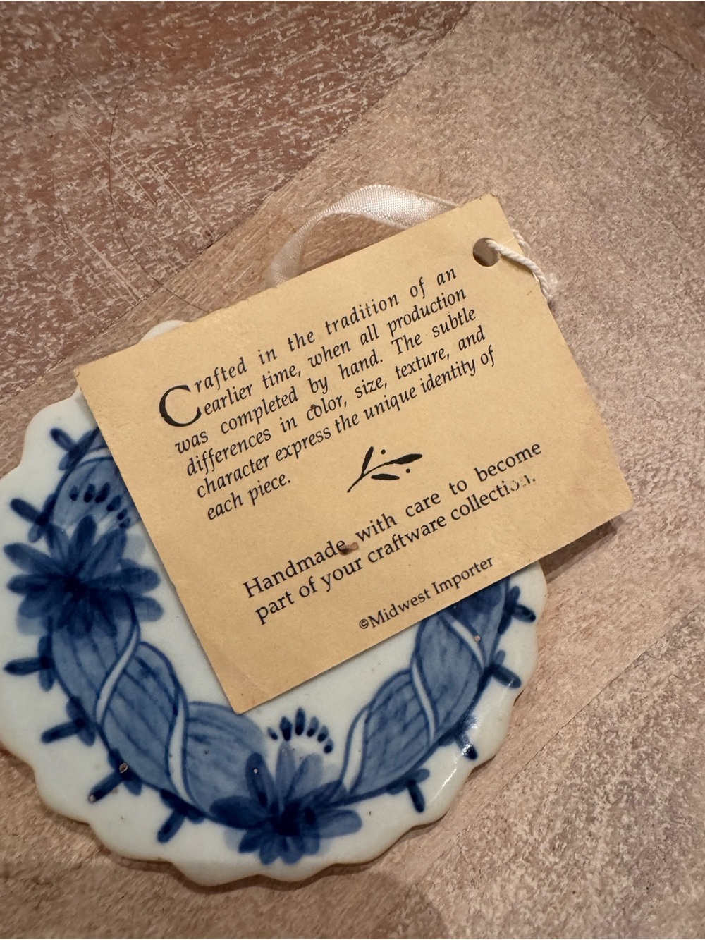 Handcrafted Blue and White Porcelain Wreath Ornament by - Picture 2 of 4